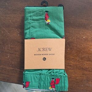 J.Crew Green Boxer Shorts with Red Accents- Santa drinking beer